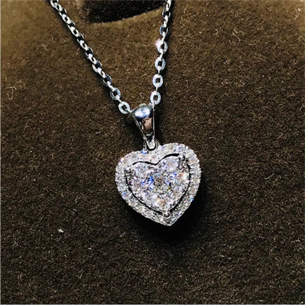 Cubic Zirconia Silver Heart Pendant Necklace